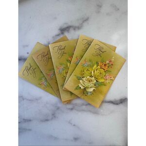 Sangamon vintage Thank you cards floral bouquet retro 60s blank inside set of 5
